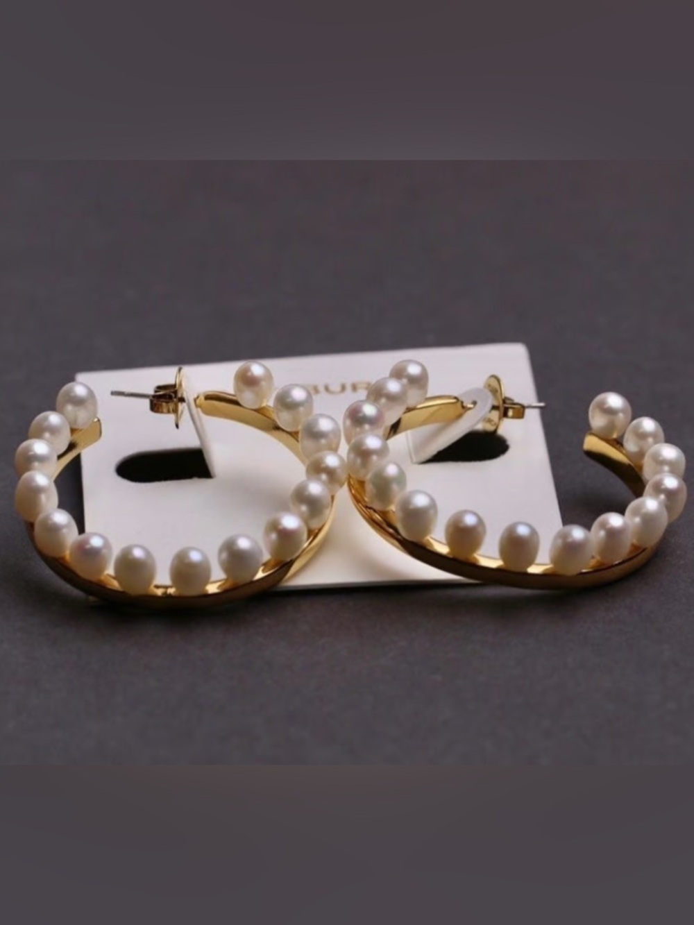 Tory Burch Gold Hoop Earrings with White Pearls - Picture 4 of 4